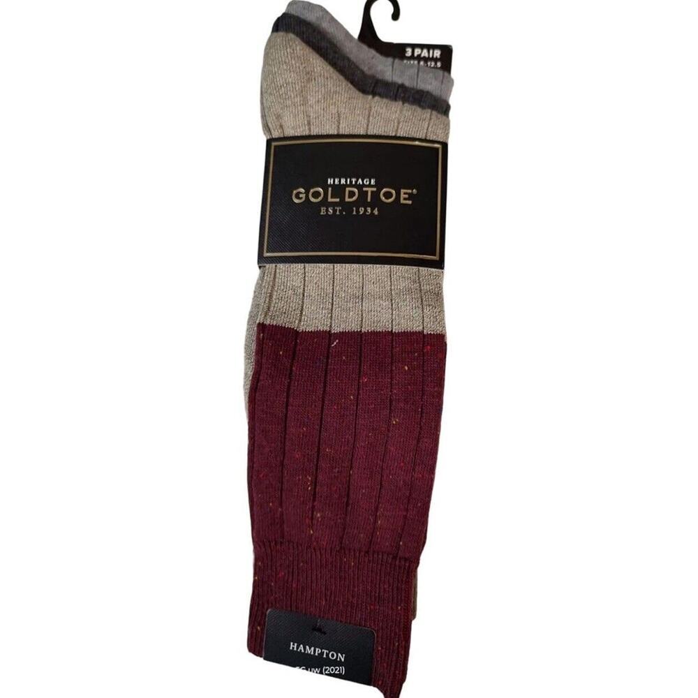Gold Toe Men 3-Pair Color Block Hampton Crew Socks Shoe Sz 6-12.5 Assort Colors